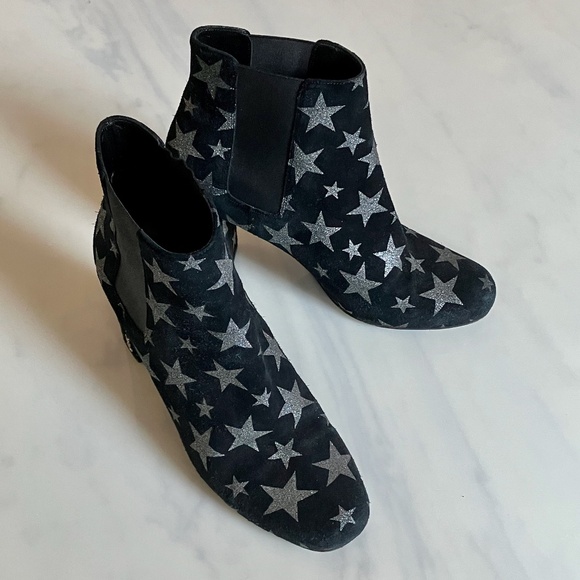 Saint Laurent Black Suede Metallic Silver Star Ankle Boots 9.5 / 40 - Picture 1 of 5